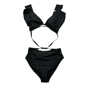 Go Coco Swimsuit Black One Piece Size Medium Cut Out Ruffle Padded